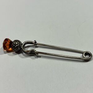 Vintage Scottish Kilt/ Safety Pin Brooch- Thistle Design & Citrine Glass Stone